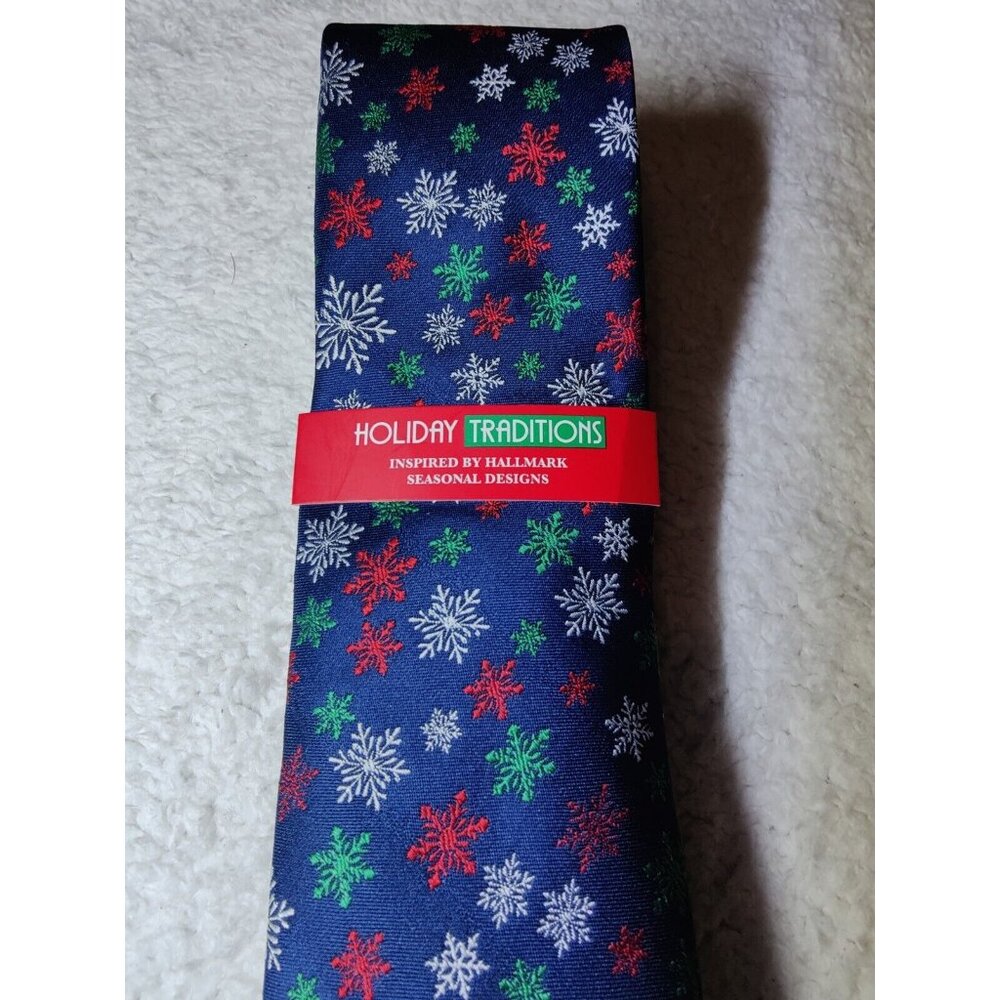 Holiday Traditions Snowflake Print Blue Red Green White‎ Tie NWT